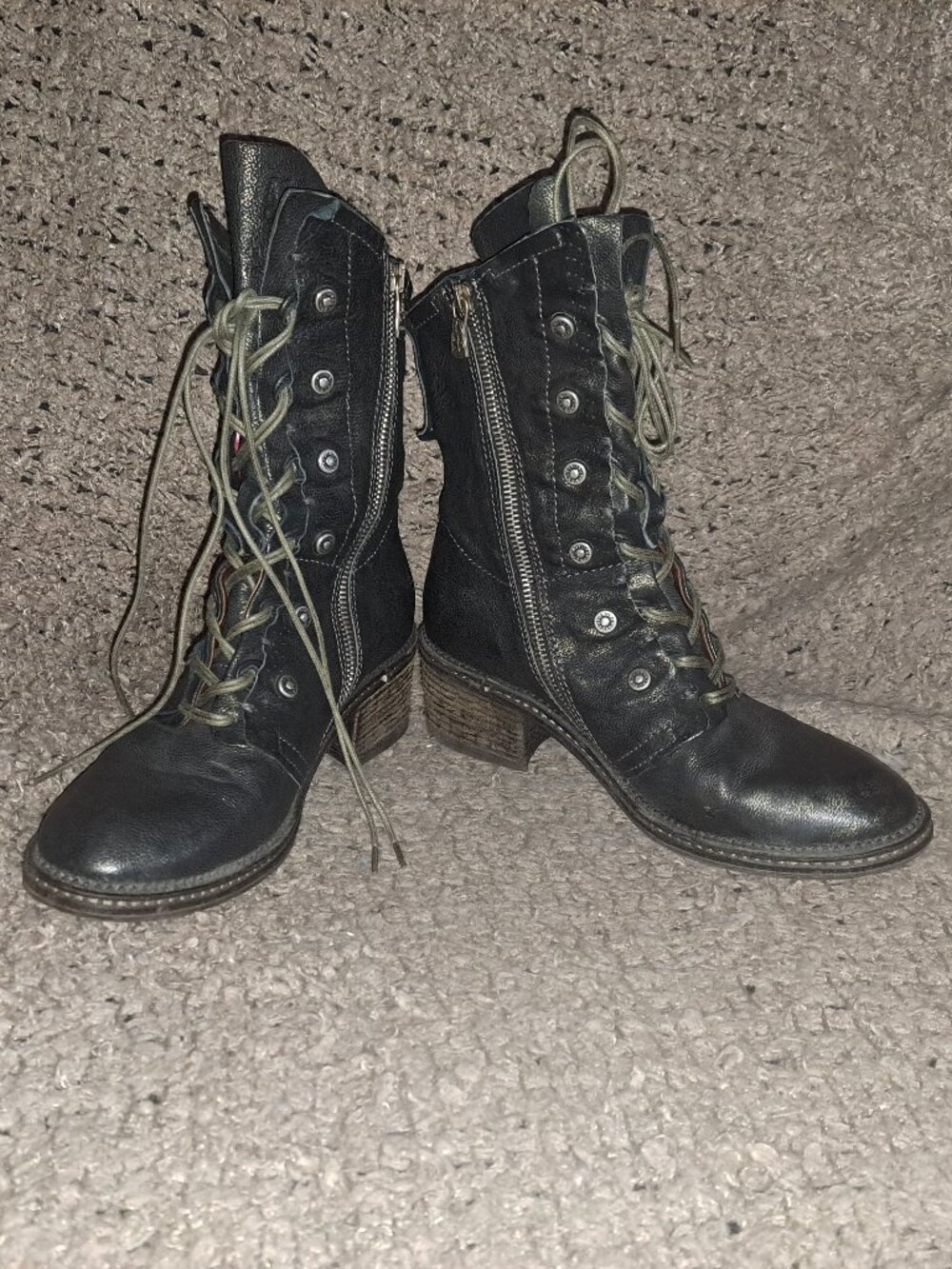 A.S.98-Shimmery Camo Black Leather Studded Boots-Mid Calf-Zip-Sz 39-Near Mint - Picture 4 of 7
